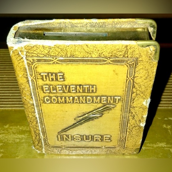 Vintage 1920s ELEVENTH COMMANDMENT: INSURE Save and Insure Book Coin Bank - Picture 1 of 9